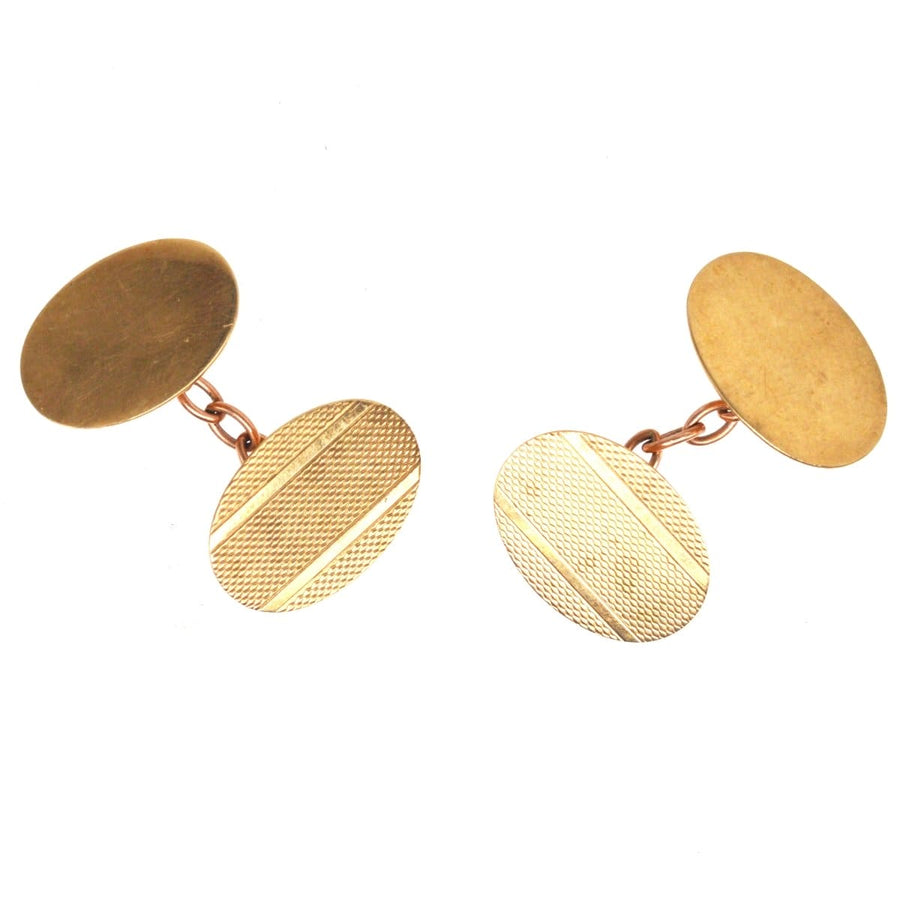 1960s 9ct gold engine turned cufflinks with classic design and modern appeal.