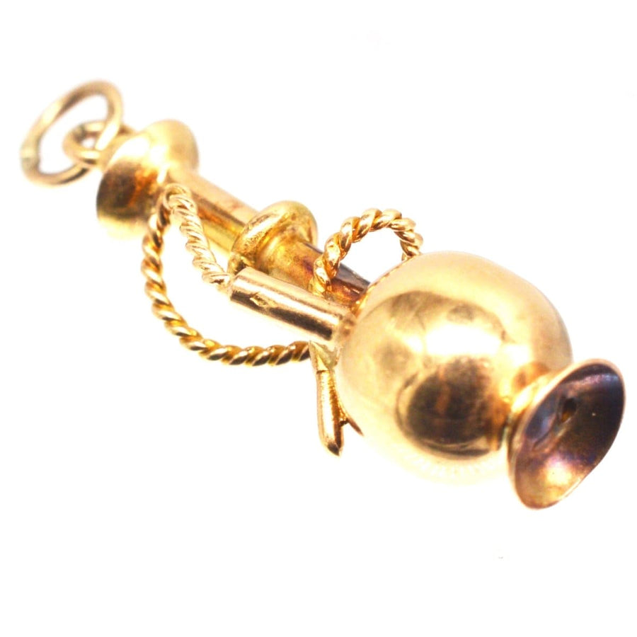 1960s 9ct gold hookah pipe charm pendant, vintage travel souvenir in the shape of a shisha pipe.