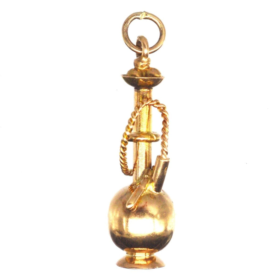 1960s 9ct gold Hookah Pipe charm pendant, unique travel souvenir in fine jewelry design.