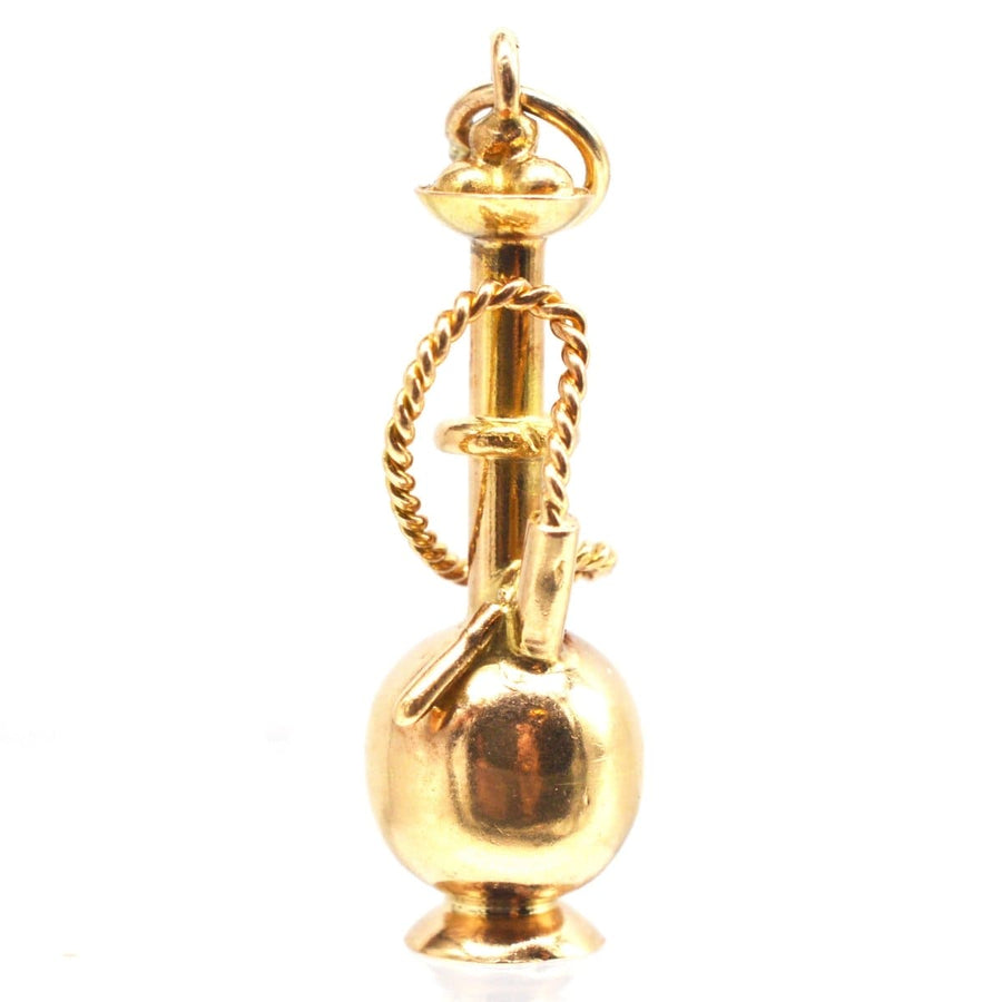 1960s 9ct gold Hookah pipe charm pendant, unique travel souvenir in delicate design.