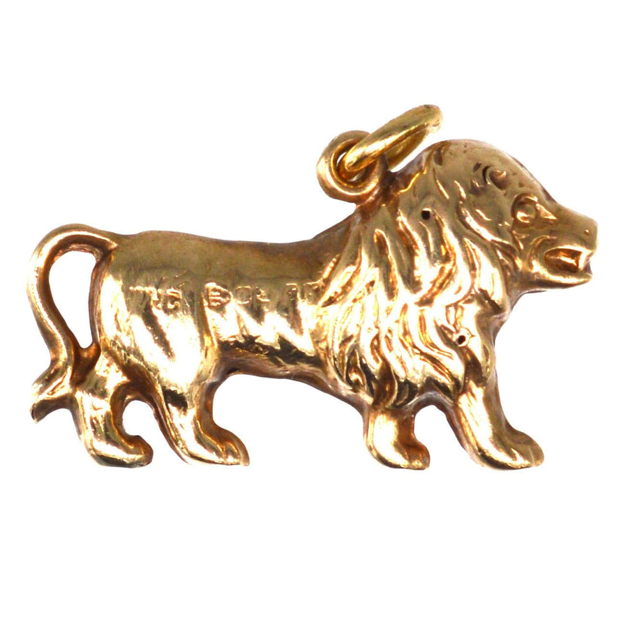 1960s 9ct gold Leo lion charm pendant, symbolizing majesty and strength, perfect for necklaces or bracelets.