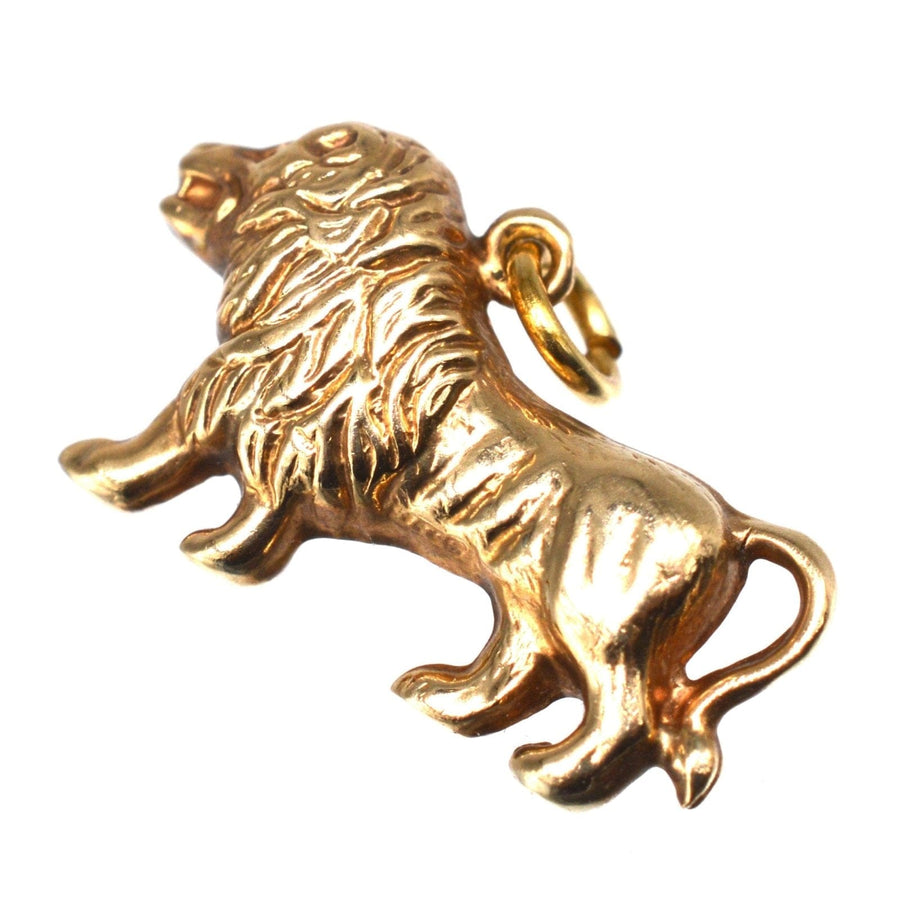 1960s 9ct Gold Lion Charm Pendant symbolizing strength, justice, and courage, ideal for necklaces or bracelets.
