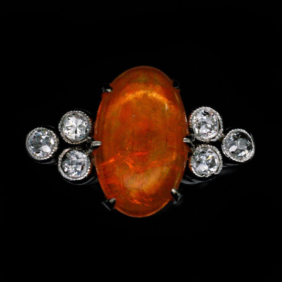 1960s Boodles Platinum, Fire Jelly Opal and Diamond Ring | Parkin and Gerrish | Antique & Vintage Jewellery