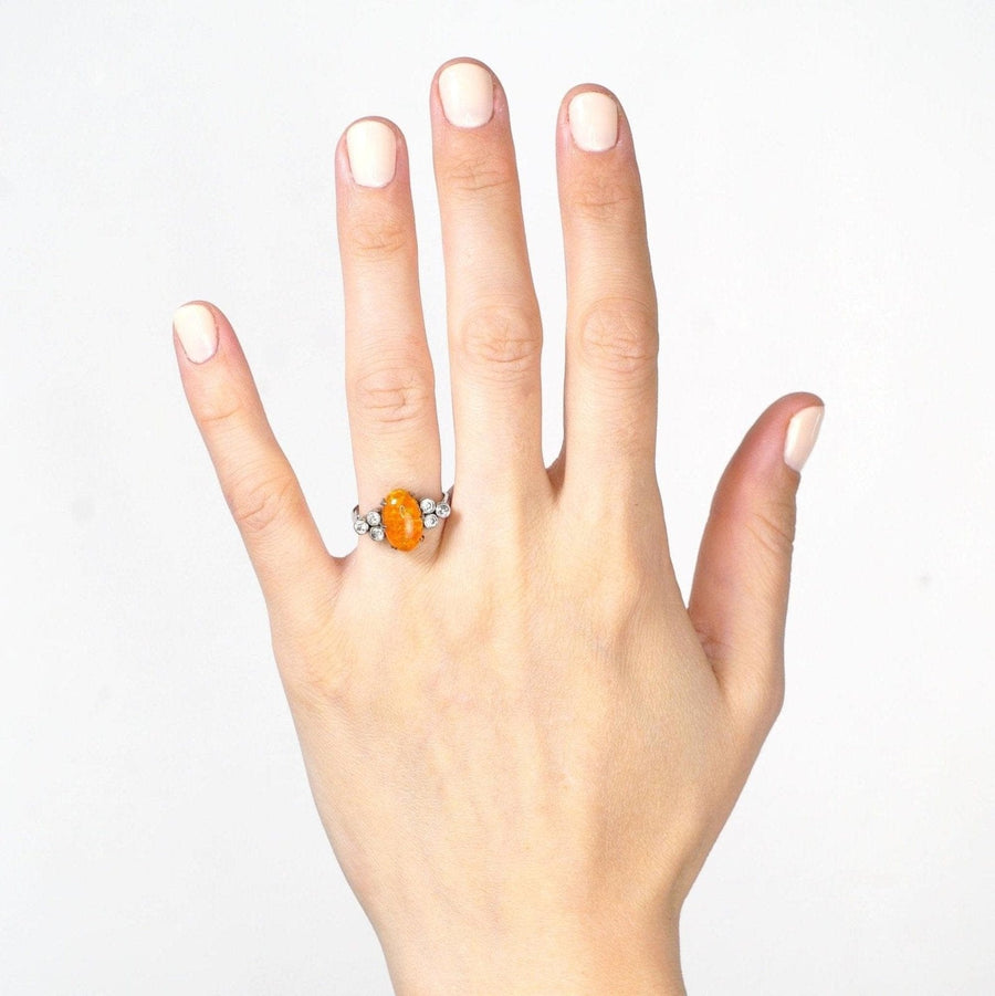 1960s Boodles Platinum, Fire Jelly Opal and Diamond Ring | Parkin and Gerrish | Antique & Vintage Jewellery
