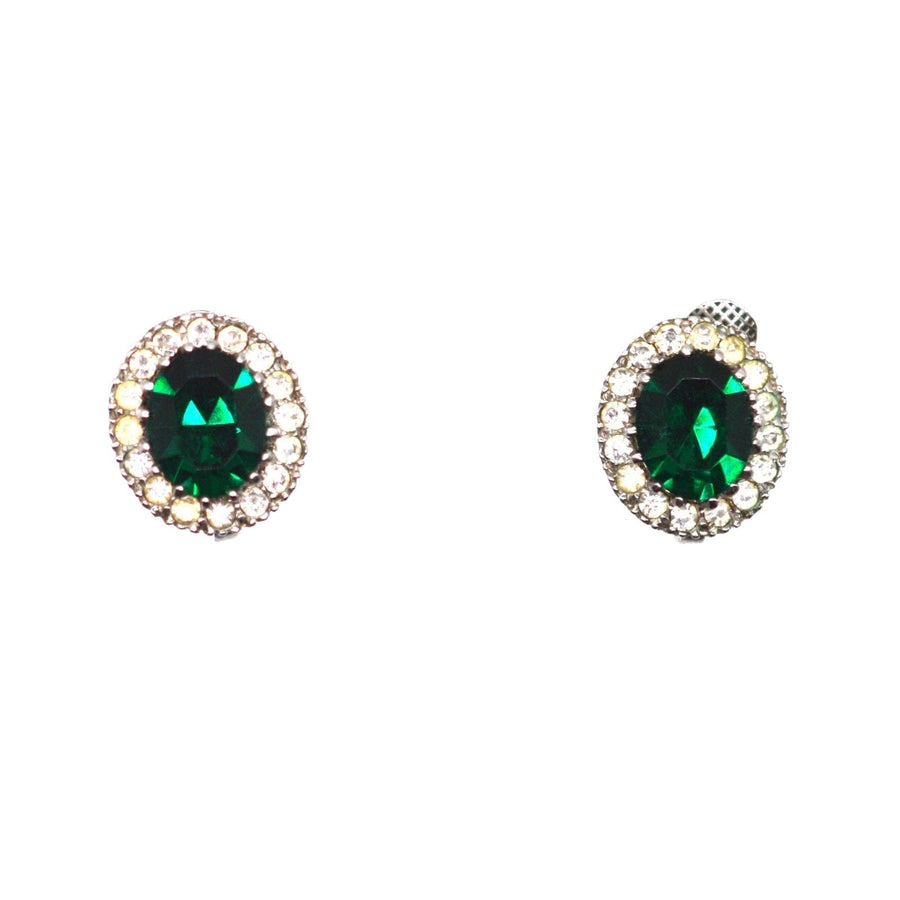 1960s green tourmaline paste earrings with diamond paste accents, elegant and vibrant design, perfect for everyday wear.