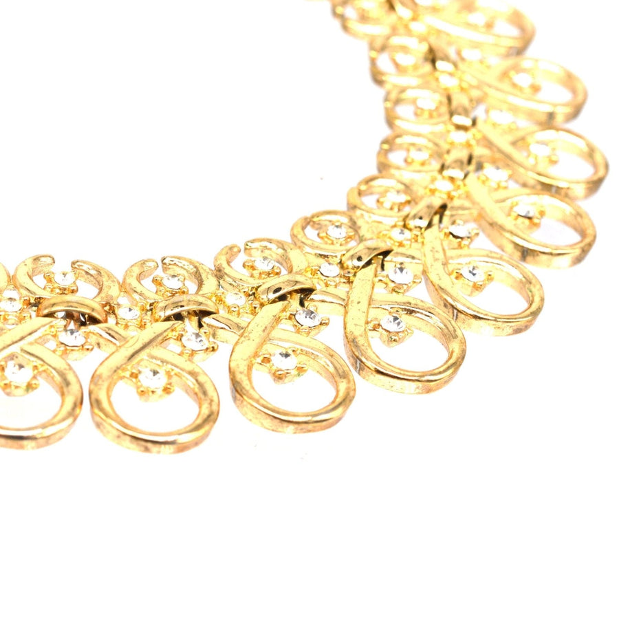 1960s Trifari gold-tone necklace with interlinked swirls and diamond paste detailing