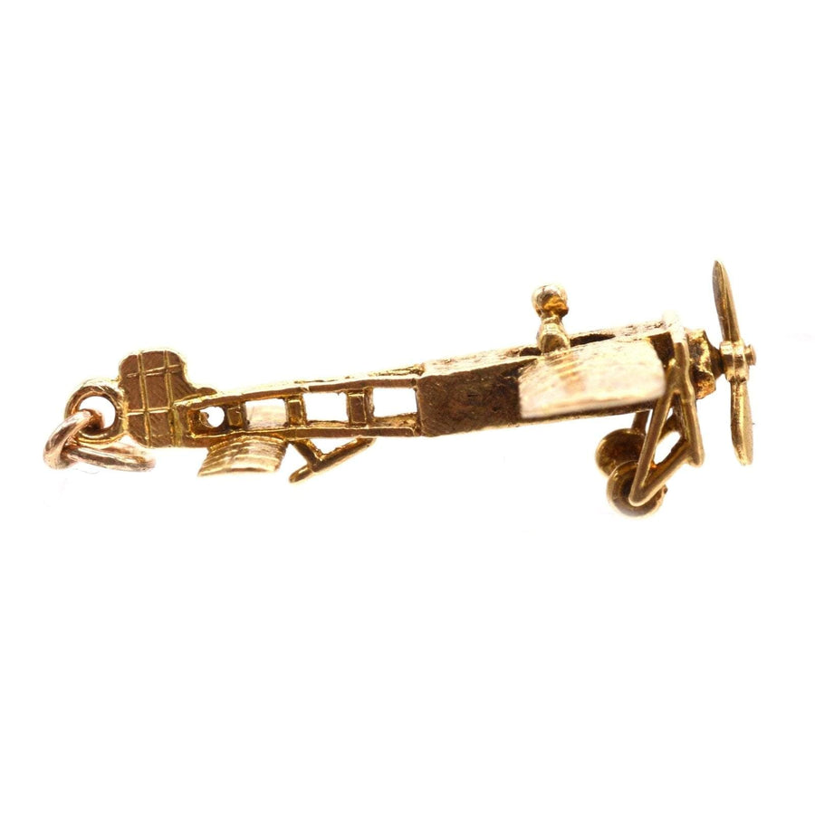1970s 9ct gold vintage Aerolane pendant with spinning propeller and exquisite detailing.
