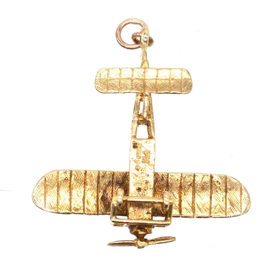 1970s 9ct gold vintage aeroplane pendant with spinning propeller and exquisite detailing.