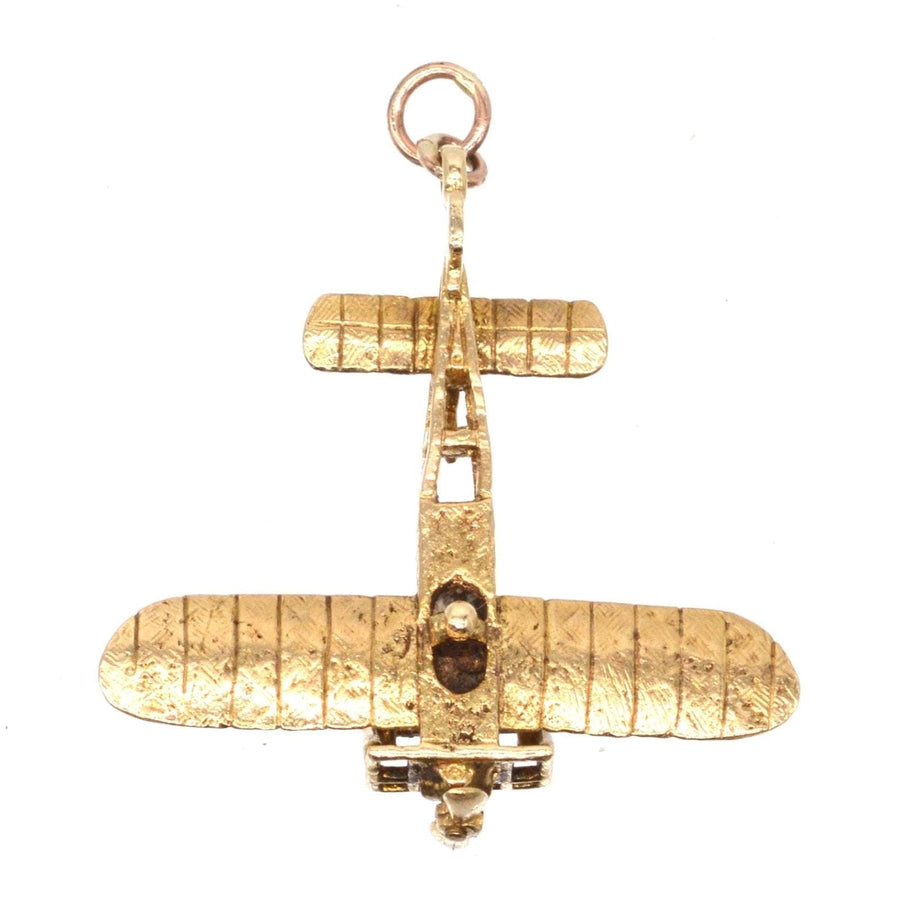 1970s 9ct gold vintage aerolane pendant with spinning propeller and exquisite detailing.