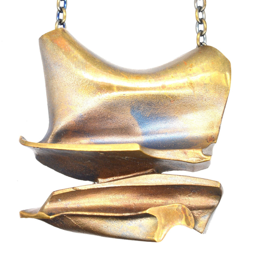 1970s 'Daytona' Flame Bronze pendant brooch by Bjorn Weckstrom, showcasing industrial brutalist design with unique bronze finish.