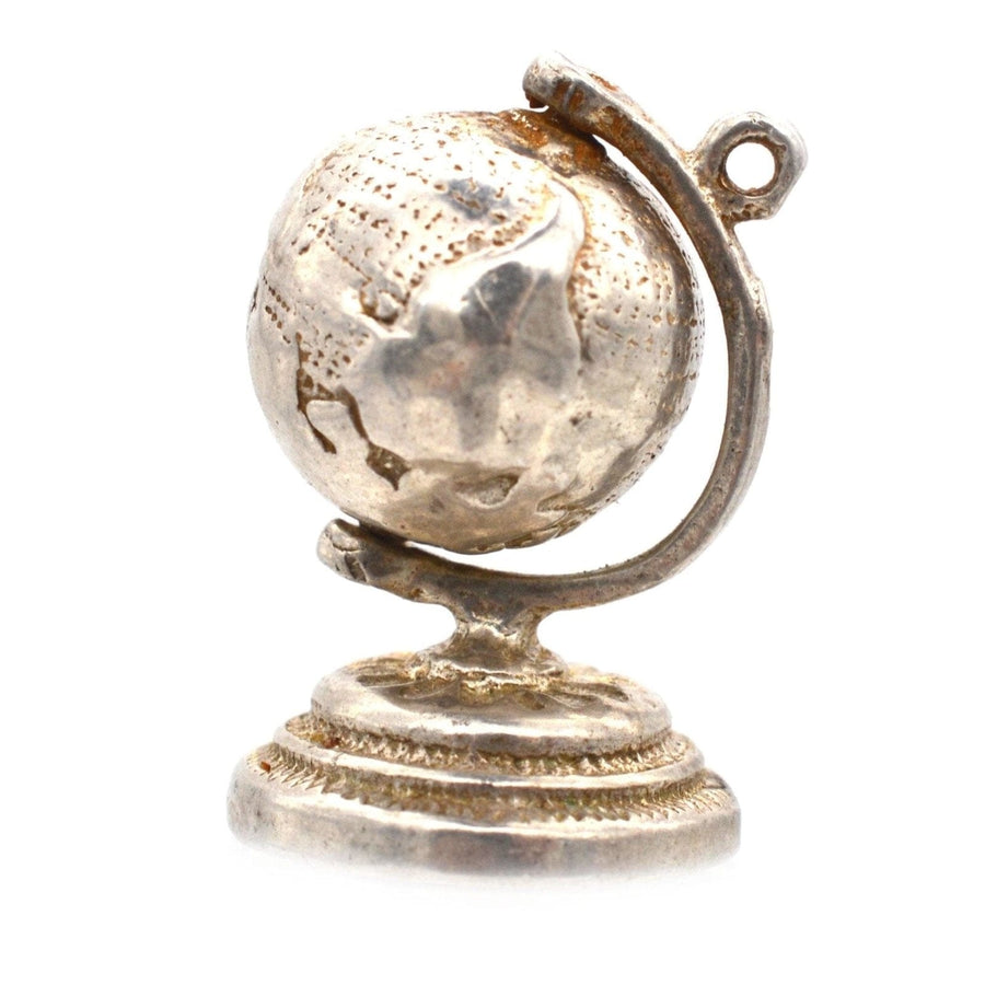 1970s silver antique globe charm pendant, spinning globe design for travel lovers, unique jewelry piece