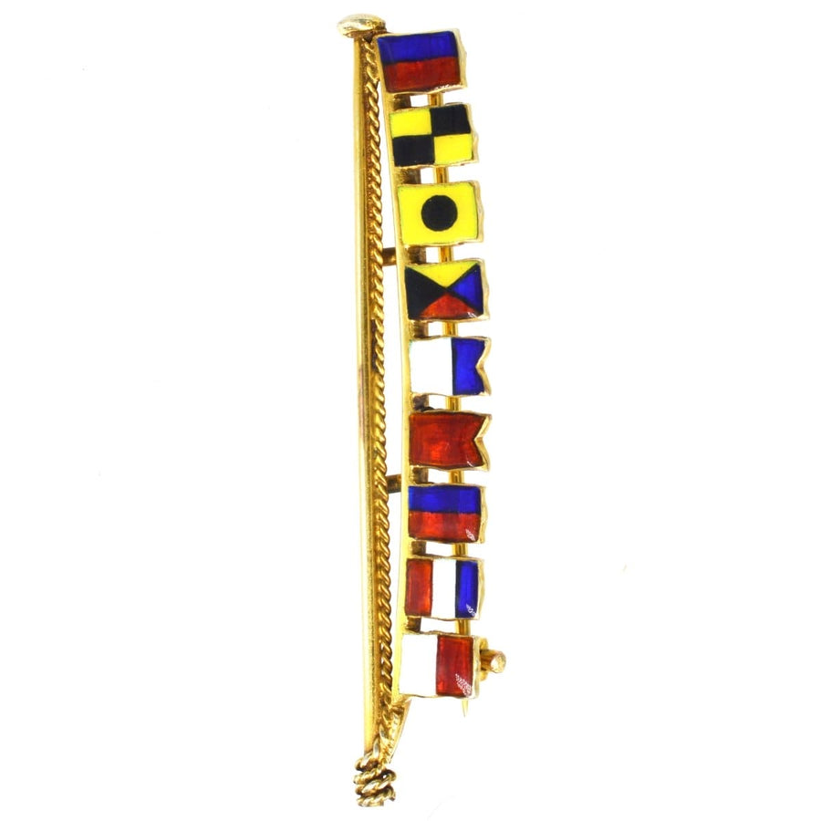 1970s Vintage 9ct Gold & Enamel Nautical Flag Brooch spelling Elizabeth | Parkin and Gerrish | Antique & Vintage Jewellery
