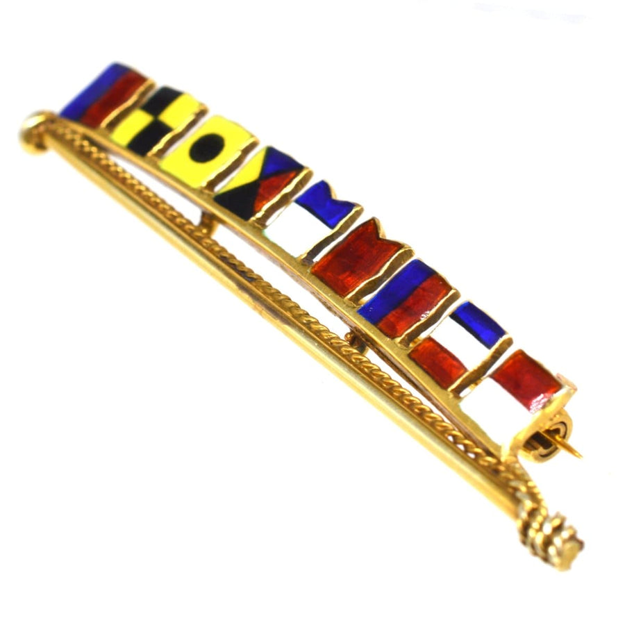 1970s Vintage 9ct Gold & Enamel Nautical Flag Brooch spelling Elizabeth | Parkin and Gerrish | Antique & Vintage Jewellery
