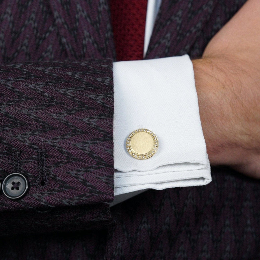 1980s 18ct Gold & Diamond Round Circle Cufflinks | Parkin and Gerrish | Antique & Vintage Jewellery
