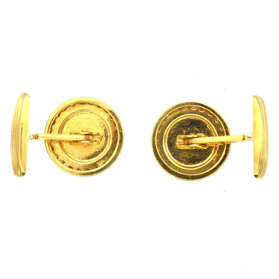 1980s 18ct Gold & Diamond Round Circle Cufflinks | Parkin and Gerrish | Antique & Vintage Jewellery