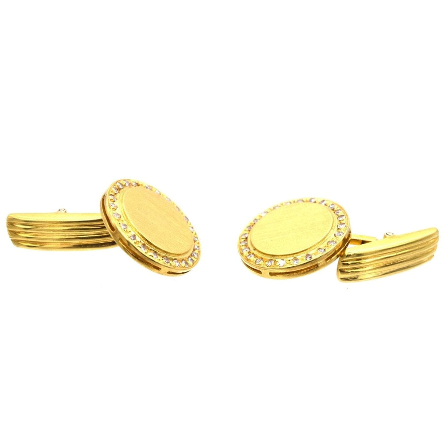 1980s 18ct Gold & Diamond Round Circle Cufflinks | Parkin and Gerrish | Antique & Vintage Jewellery
