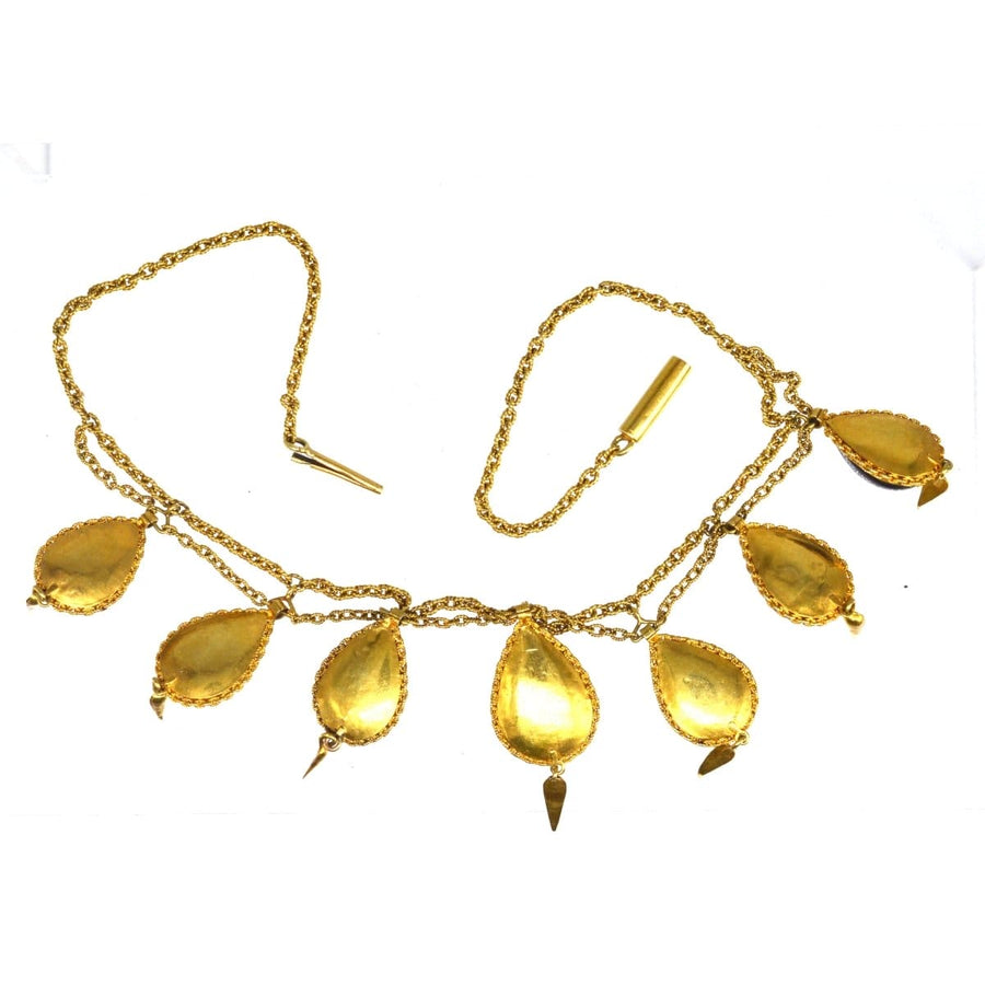 19th Century 15ct Gold, Cabochon Garnet and Seed Pearl Swag Chain Necklace | Parkin and Gerrish | Antique & Vintage Jewellery
