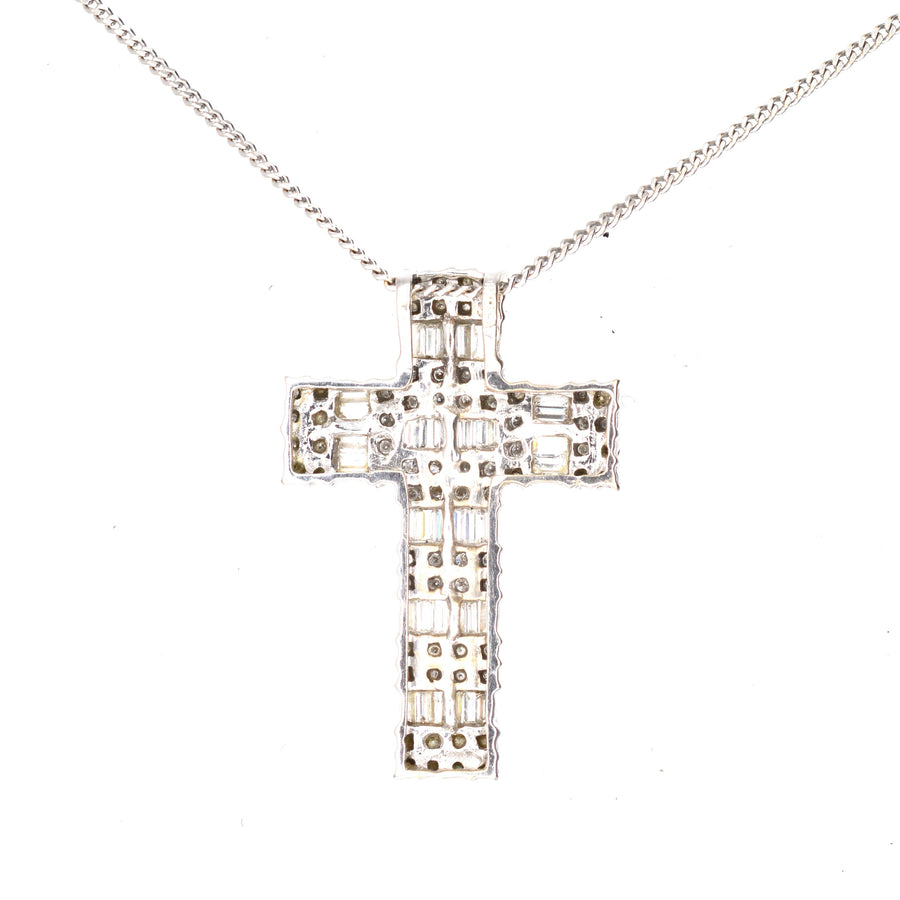 Vintage 1990s 18ct White Gold & 3 Carat Diamond Cross Pendant