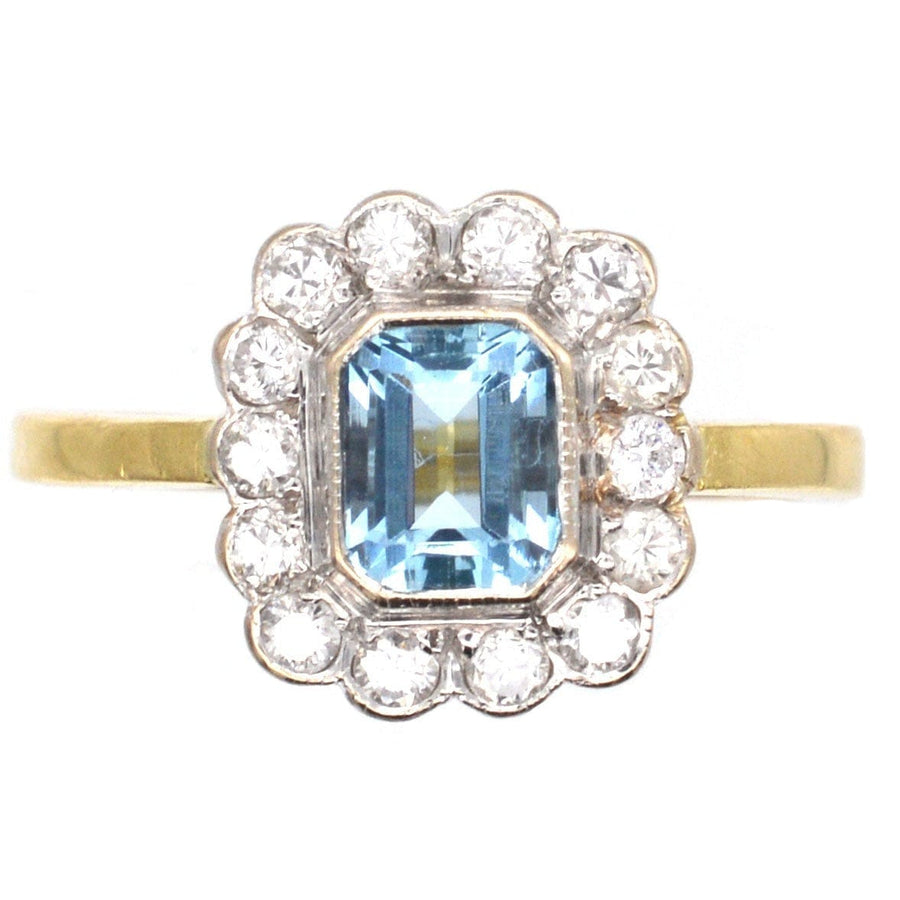 Vintage 18ct Gold, Aquamarine and Diamond Cluster Ring | Parkin and Gerrish | Antique & Vintage Jewellery