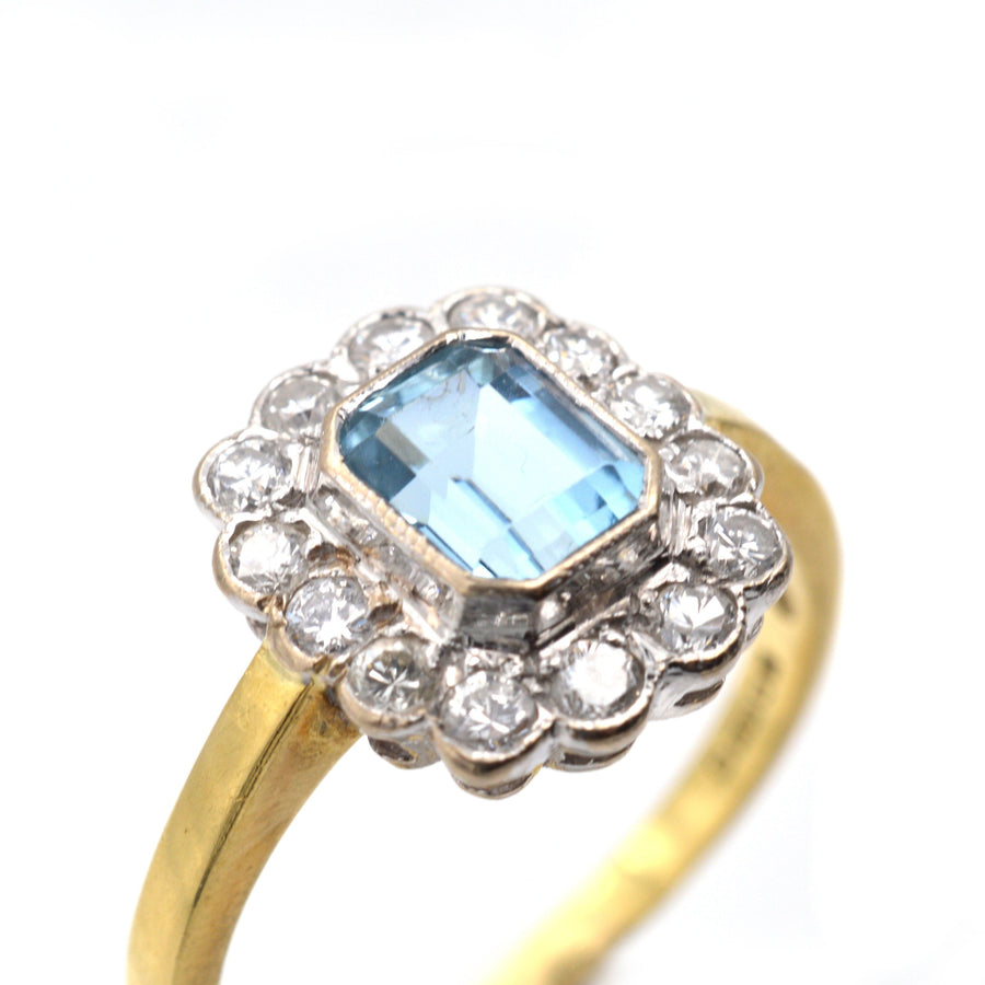 Vintage 18ct Gold, Aquamarine and Diamond Cluster Ring | Parkin and Gerrish | Antique & Vintage Jewellery