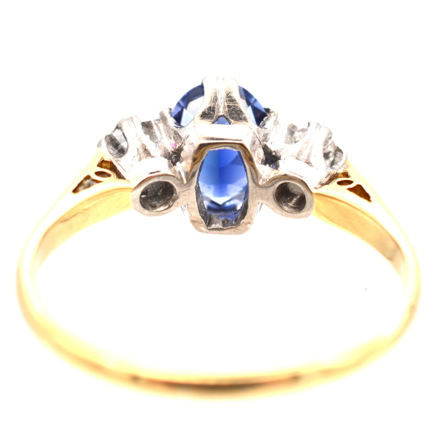 Art Deco 18ct Gold Sapphire & Diamond Three Stone Ring | Parkin and Gerrish | Antique & Vintage Jewellery