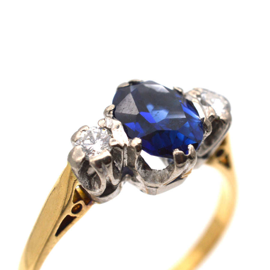 Art Deco 18ct Gold Sapphire & Diamond Three Stone Ring | Parkin and Gerrish | Antique & Vintage Jewellery