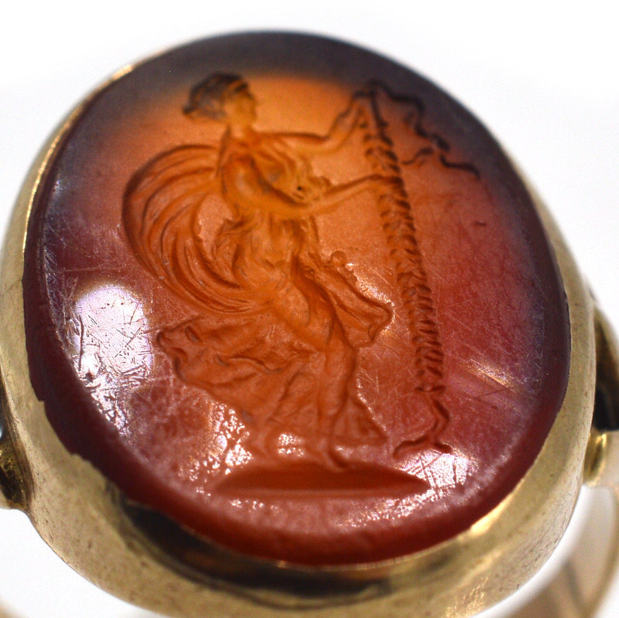 19th Century 9ct Gold Carnelian Ring with Intaglio of Goddess Nike