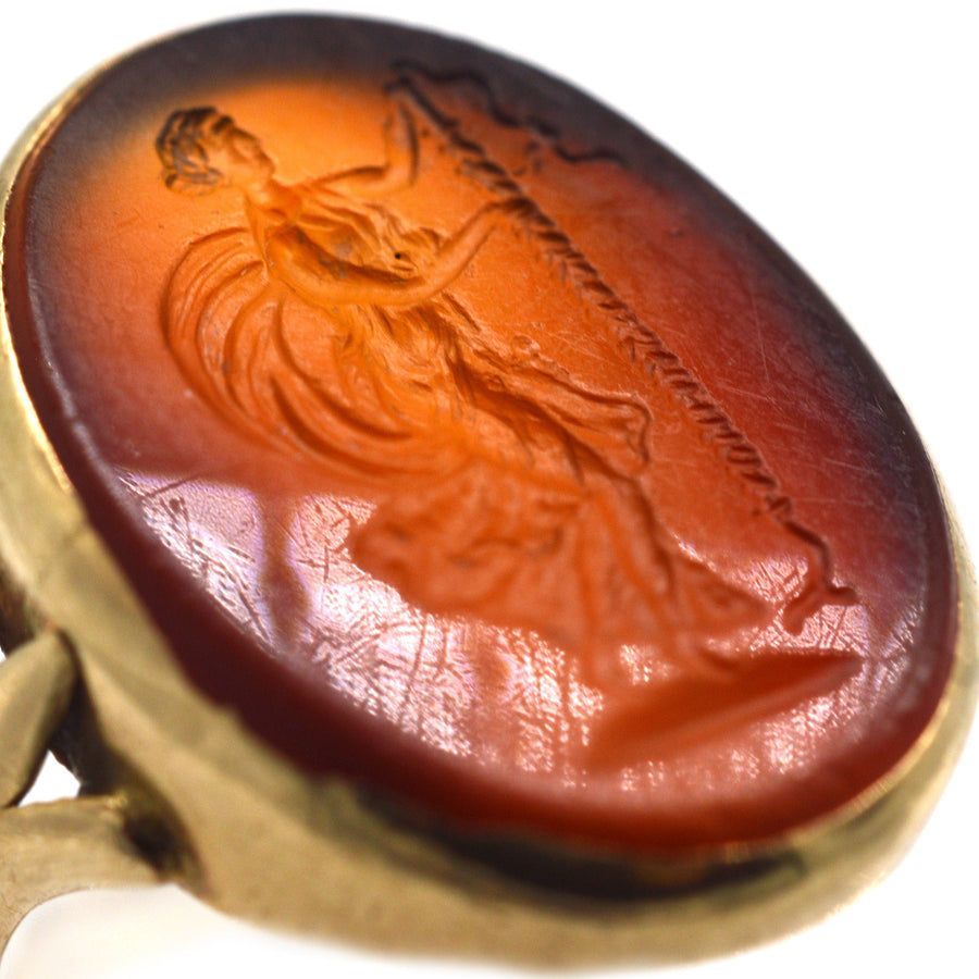 19th Century 9ct Gold Carnelian Ring with Intaglio of Goddess Nike