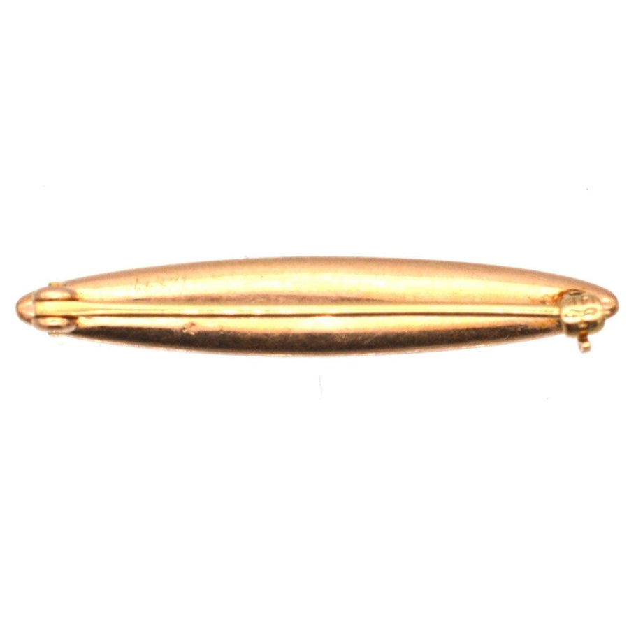 American Edwardian 14ct gold baby girl pink enamel bar brooch with three split pearls, vintage christening gift