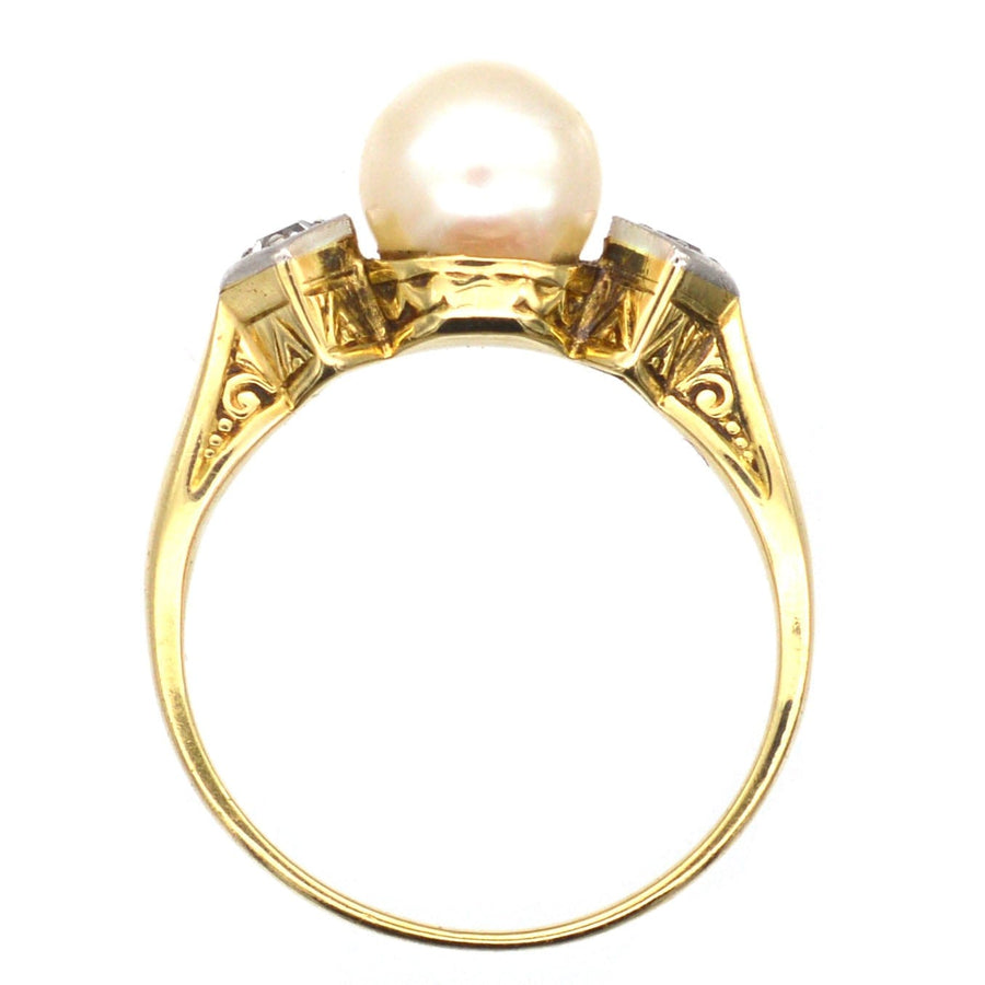 Art Deco 14ct Gold, Cultured Pearl & Diamond Ring | Parkin and Gerrish | Antique & Vintage Jewellery