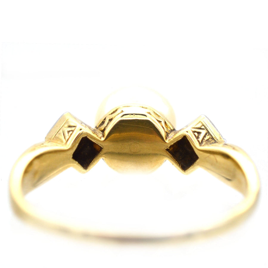Art Deco 14ct Gold, Cultured Pearl & Diamond Ring | Parkin and Gerrish | Antique & Vintage Jewellery