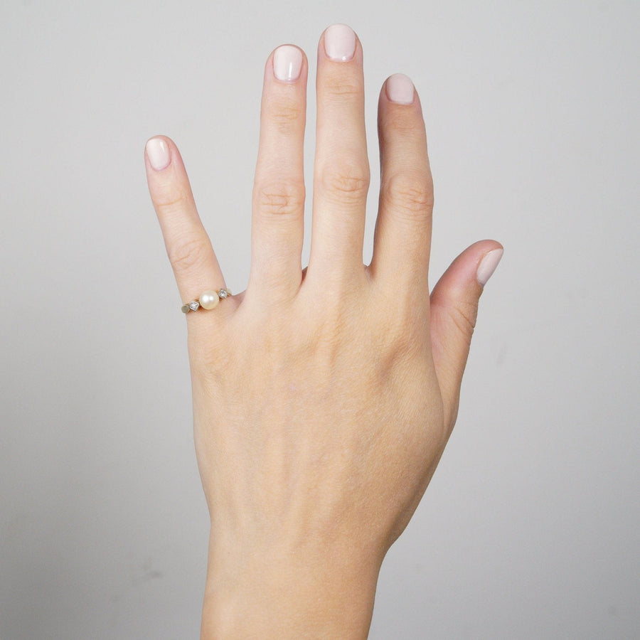Art Deco 14ct Gold, Cultured Pearl & Diamond Ring | Parkin and Gerrish | Antique & Vintage Jewellery