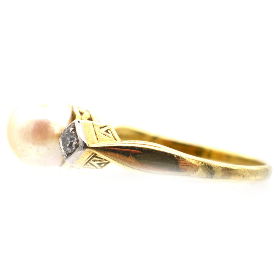 Art Deco 14ct Gold, Cultured Pearl & Diamond Ring | Parkin and Gerrish | Antique & Vintage Jewellery