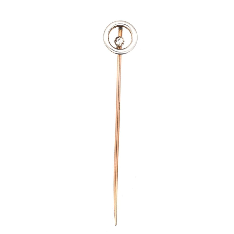 Art Deco 14ct gold and diamond circular tie pin with chic design, ideal for colorful silk ties.