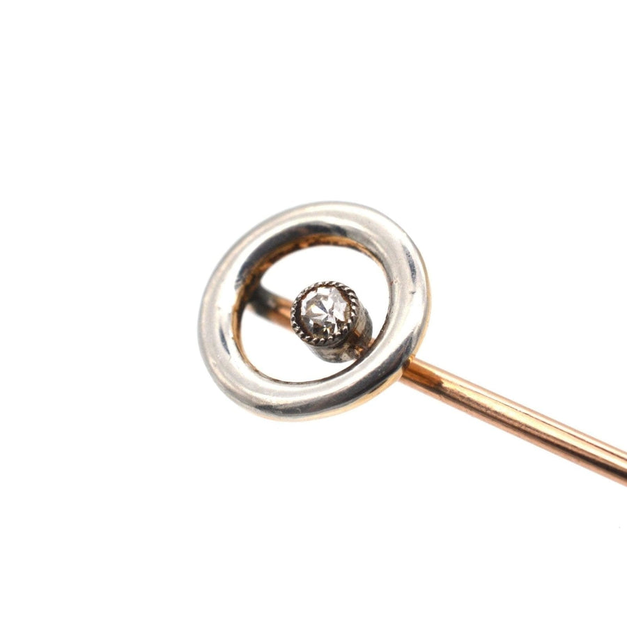 Art Deco 14ct gold circular tie pin with diamond, featuring a chic design that enhances colorful silk ties.