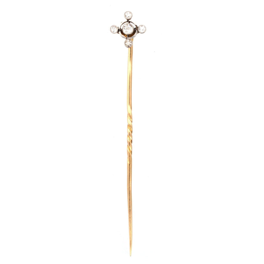 Art Deco 15ct gold and diamond circular tie pin with 0.30 carats of diamonds, ideal for colorful silk ties.