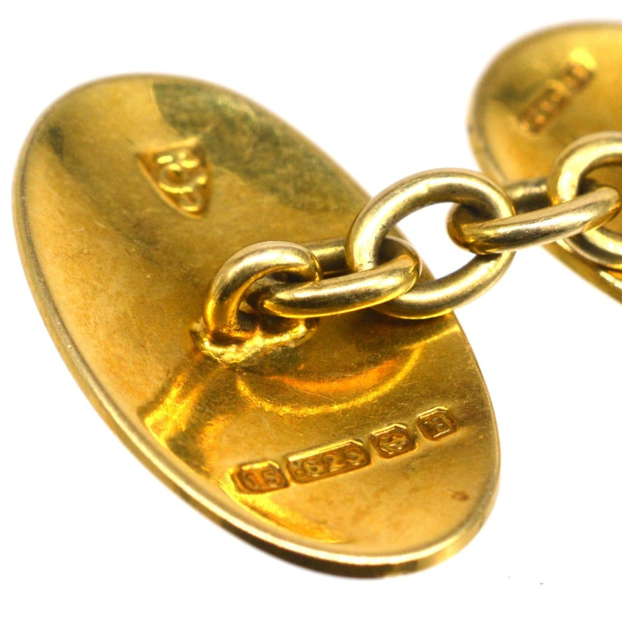 Art Deco 15ct Gold Plain Oval Cufflinks | Parkin and Gerrish | Antique & Vintage Jewellery