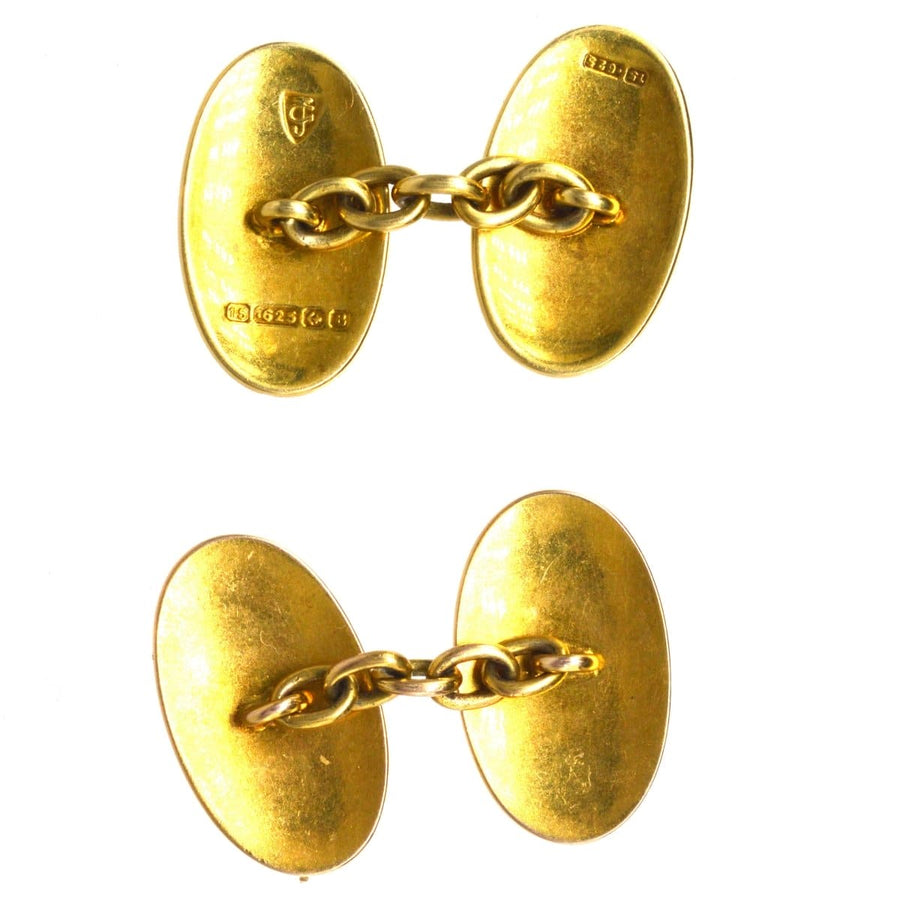Art Deco 15ct Gold Plain Oval Cufflinks | Parkin and Gerrish | Antique & Vintage Jewellery