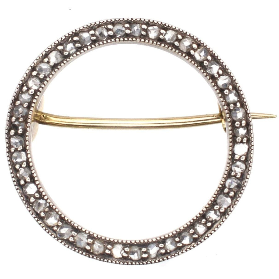Art Deco 15ct Gold & Platinum, Rose Diamond Round Circle Brooch