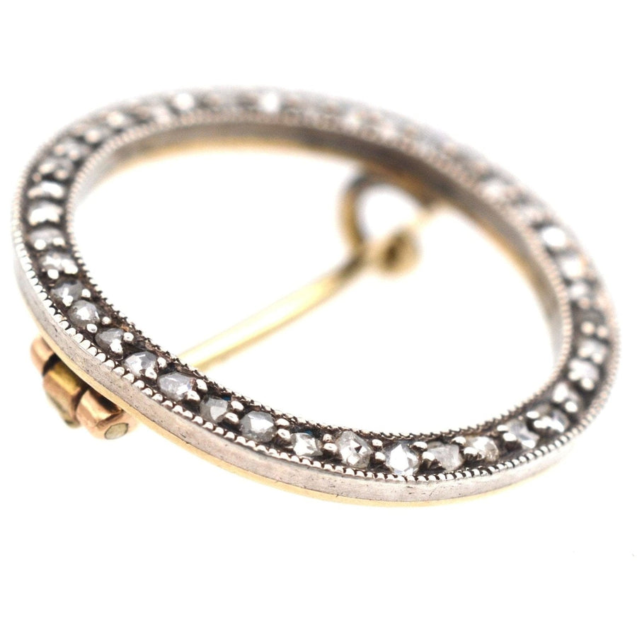 Art Deco 15ct Gold & Platinum, Rose Diamond Round Circle Brooch
