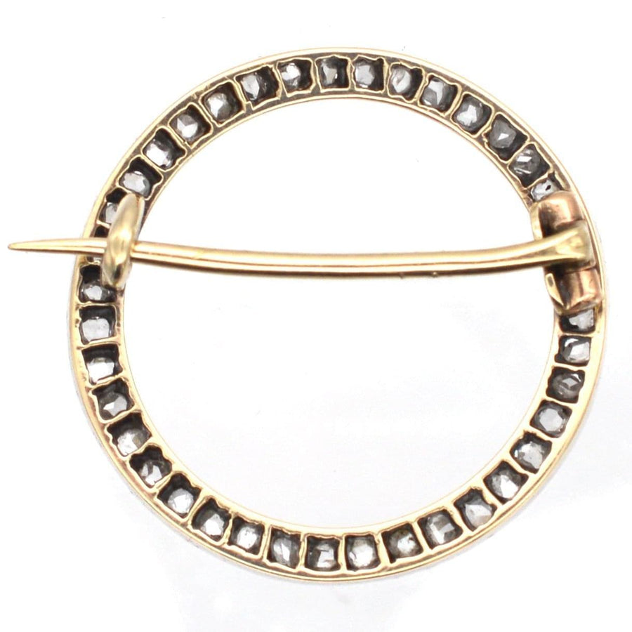 Art Deco 15ct Gold & Platinum, Rose Diamond Round Circle Brooch