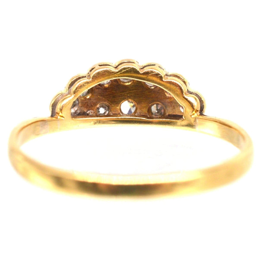 Art Deco 18ct gold and platinum diamond tiara ring, showcasing a delicate design with sparkling stones.