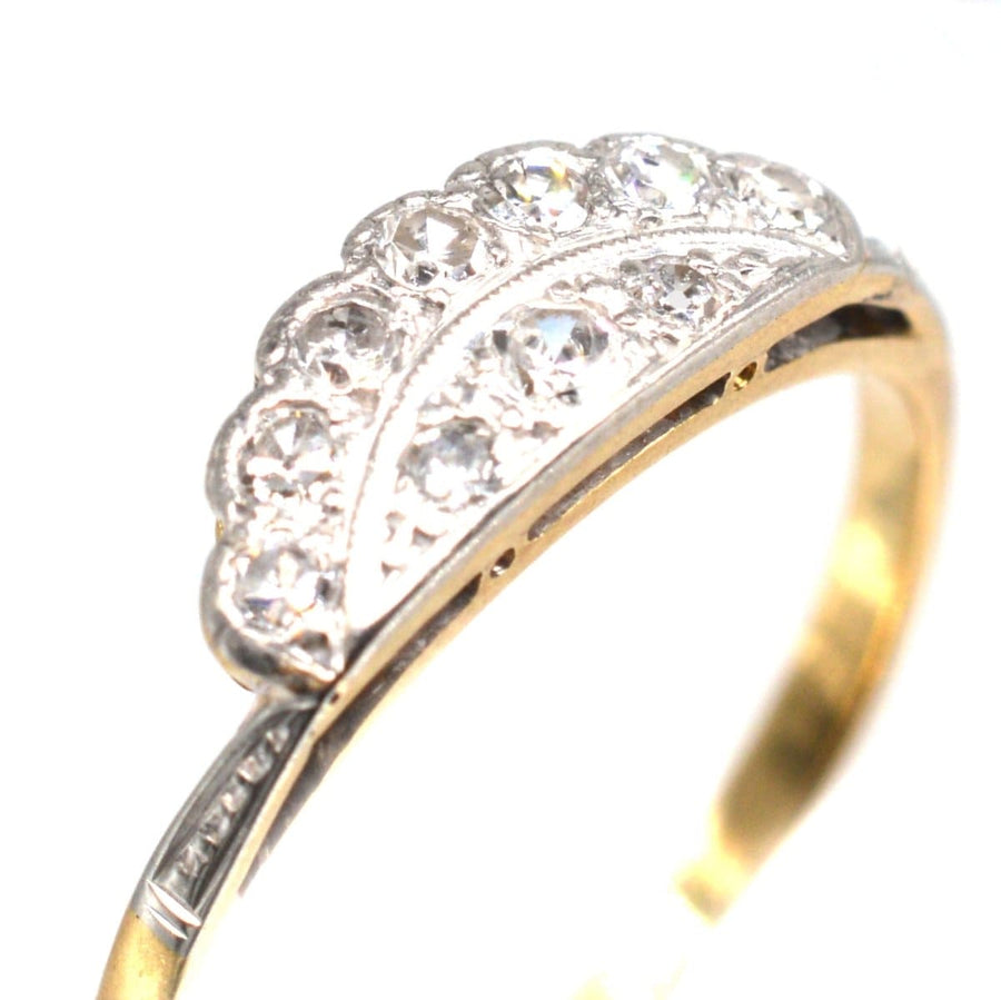Art Deco 18ct gold and platinum diamond tiara ring, featuring a sparkling design with mini-masterpiece elegance.