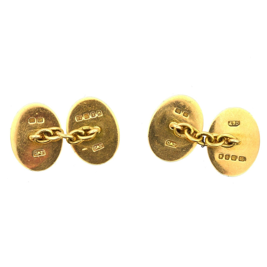 Art Deco 18ct gold cufflinks by Cropp & Farr, featuring a classic design with chain link detail.