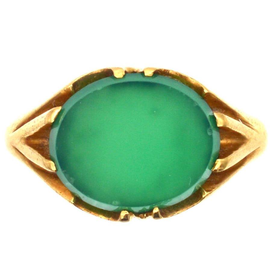 Art Deco 18ct Gold Green Chalcedony Signet Ring | Parkin and Gerrish | Antique & Vintage Jewellery