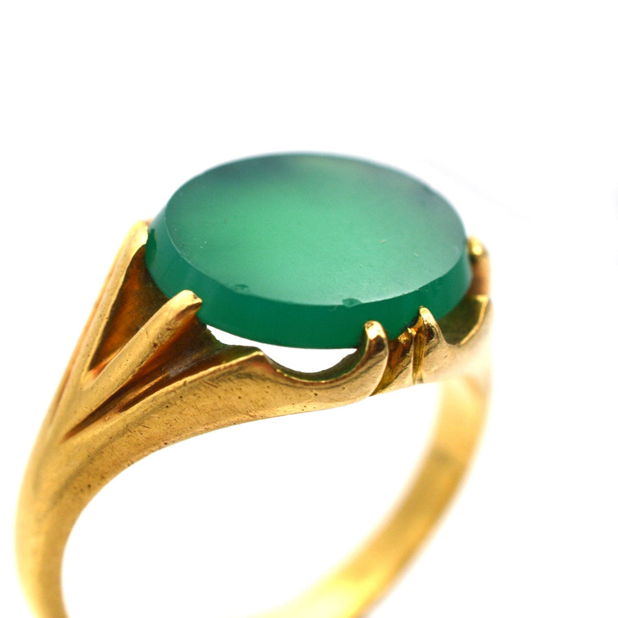 Art Deco 18ct Gold Green Chalcedony Signet Ring | Parkin and Gerrish | Antique & Vintage Jewellery