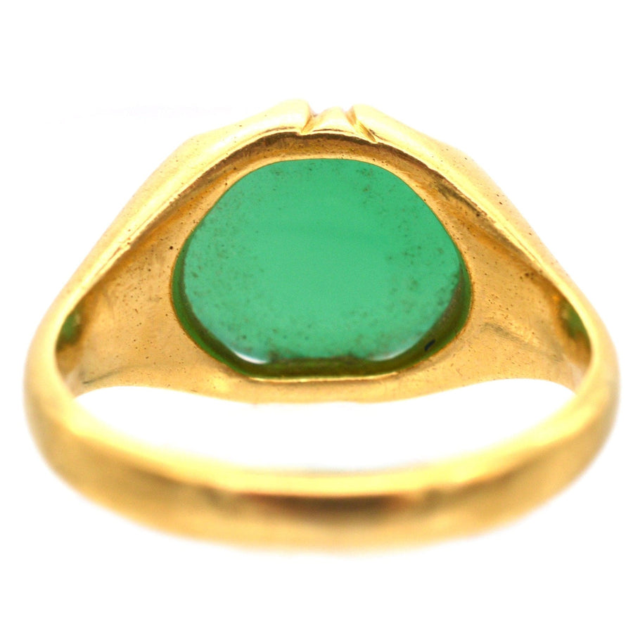 Art Deco 18ct Gold Green Chalcedony Signet Ring | Parkin and Gerrish | Antique & Vintage Jewellery