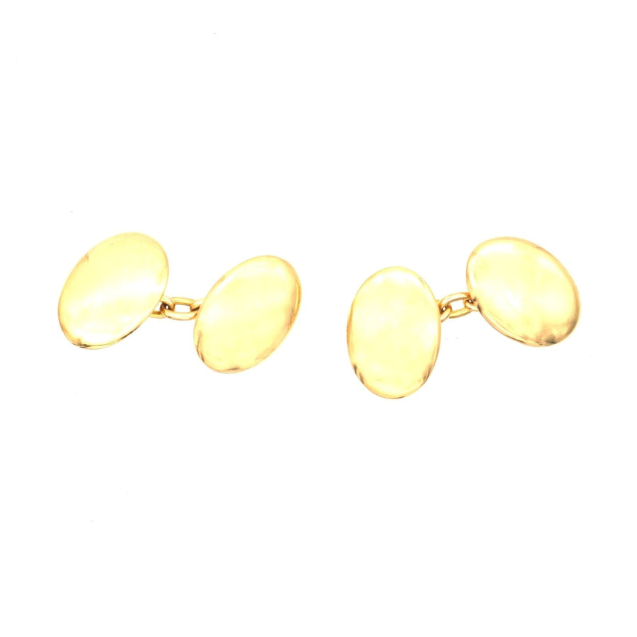 Art Deco 18ct gold plain oval cufflinks from 1920, un-engraved and perfect for any occasion.