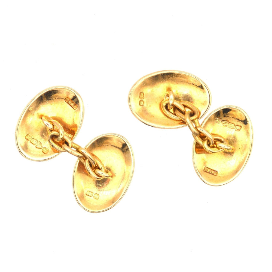 Art Deco 18ct gold plain oval cufflinks, vintage design from 1920 by Henry Griffith & Sons.