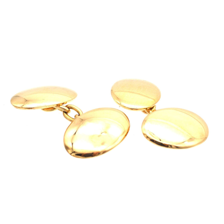Art Deco 18ct gold plain oval cufflinks, un-engraved, classic design, 1920 Henry Griffith & Sons.
